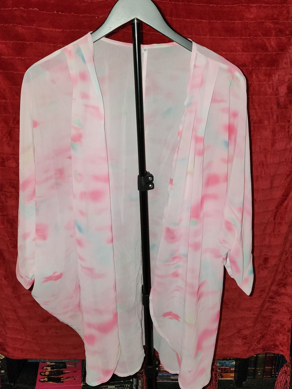Lightweight Pink Tie-Dye Sheer Kimono Cover-Up